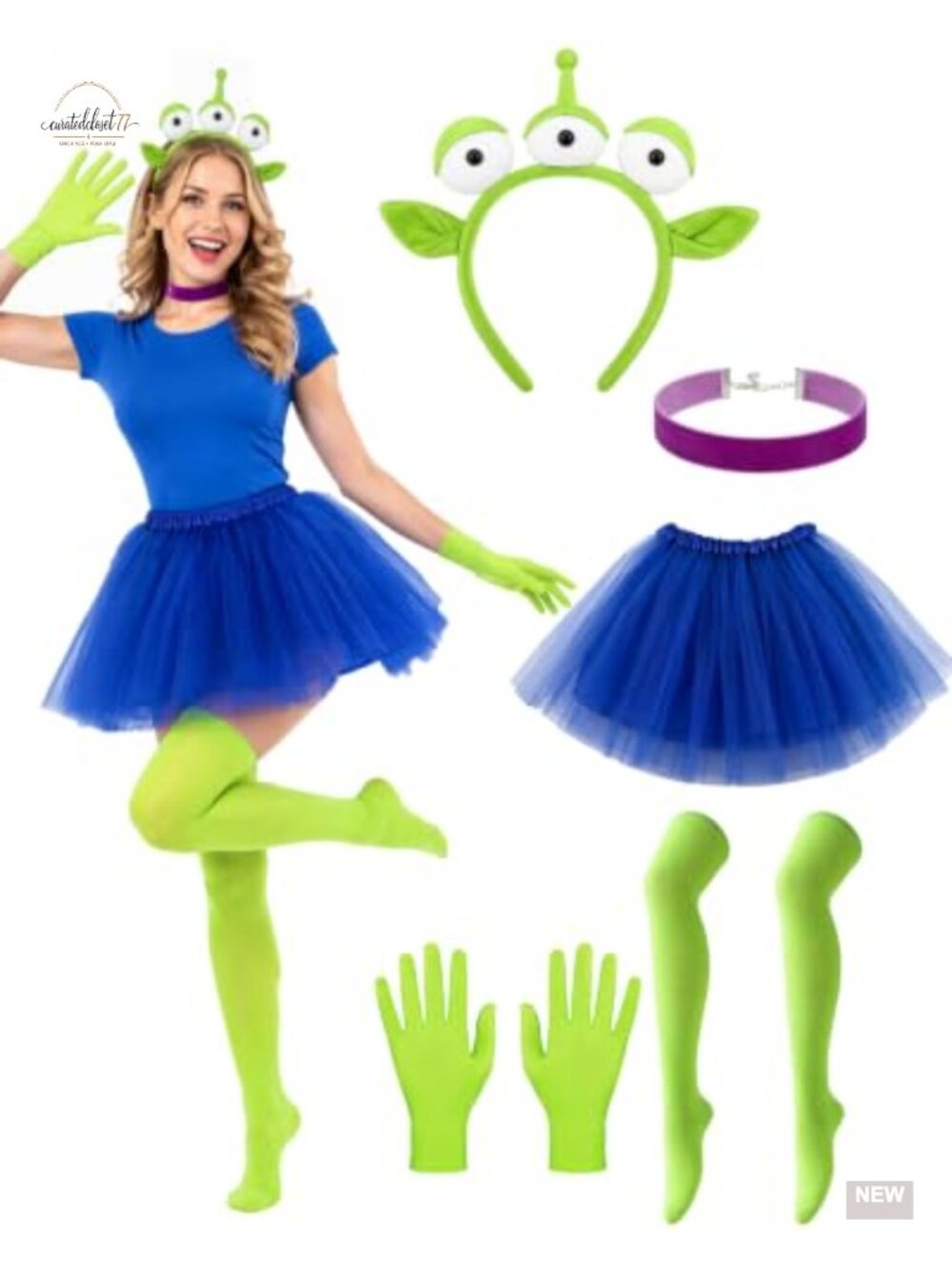 Alien Costume 5 Pc Set Headband Choker Tutu Gloves Stockings Halloween